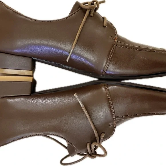 Women Square Toe Genuine Sheepskin Leather Loafers – Size 6.5– Chic Block Heel - Picture 3 of 4